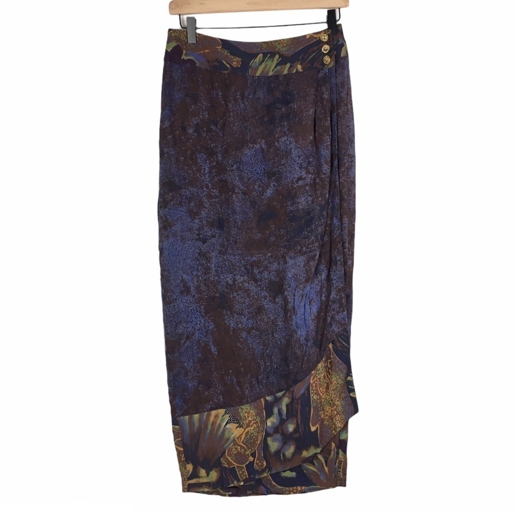 VINTAGE Skirt Dorothy Schoelen Platinum Maxi Midi Wrap Retro Tropical Size 10 - Picture 1 of 13